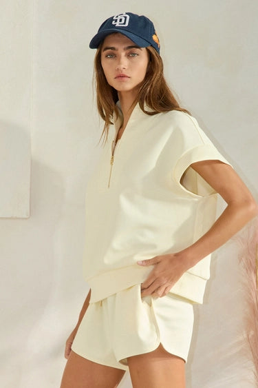 Cream Scuba Sweatshirt & Shorts Set
