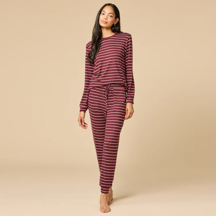 Dream Jersey Crew Neck Lounge Set Cherry Cola Stripe