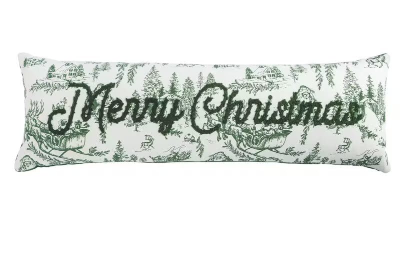 Long Green XMAS Toile Pillow