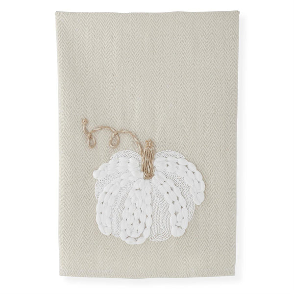 Cream & White Embroidered Pumpkin Hand Towel