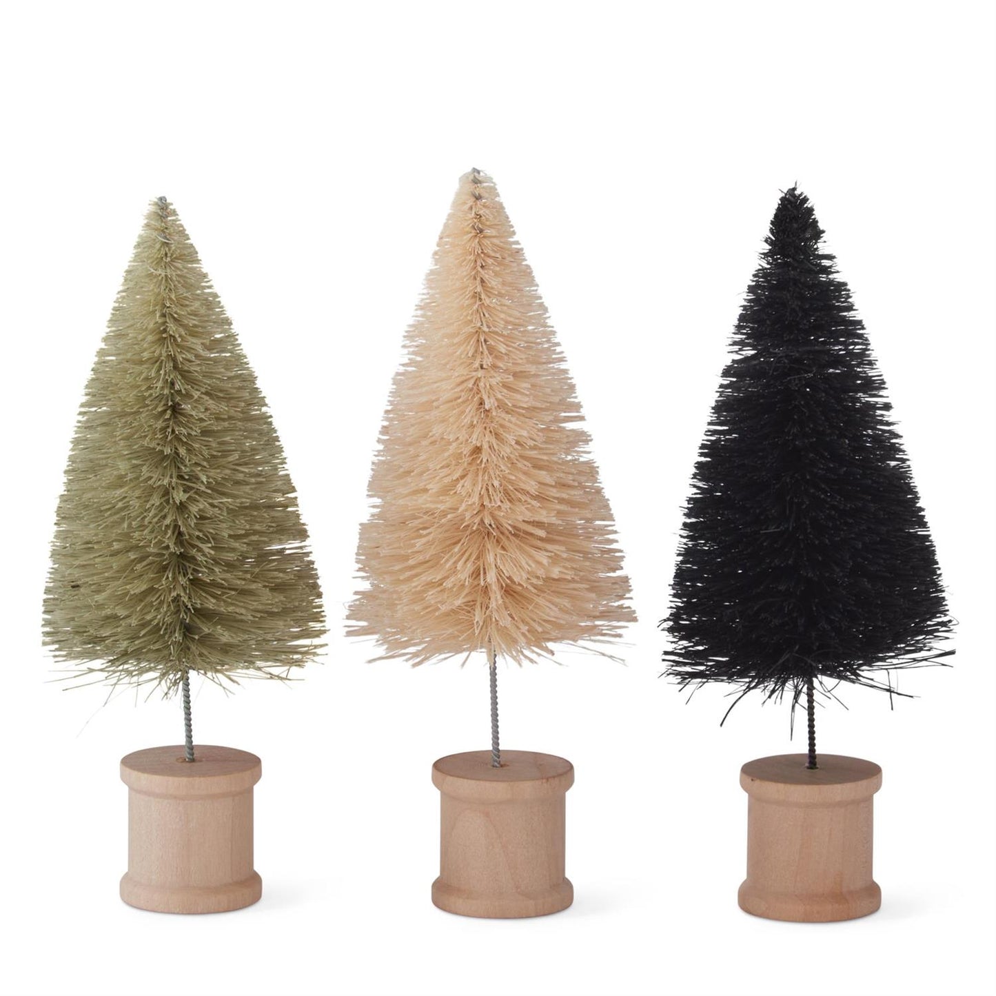 Assorted 6 Inch Green Cream and Black Sisal Bottle Brush Trees