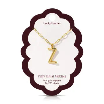Lucky Feather Puffy Charm - Initial Necklace