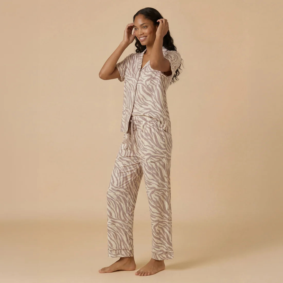 Wildly Soft Slim Notch Collar Capri PJ Set- Zebra Almond