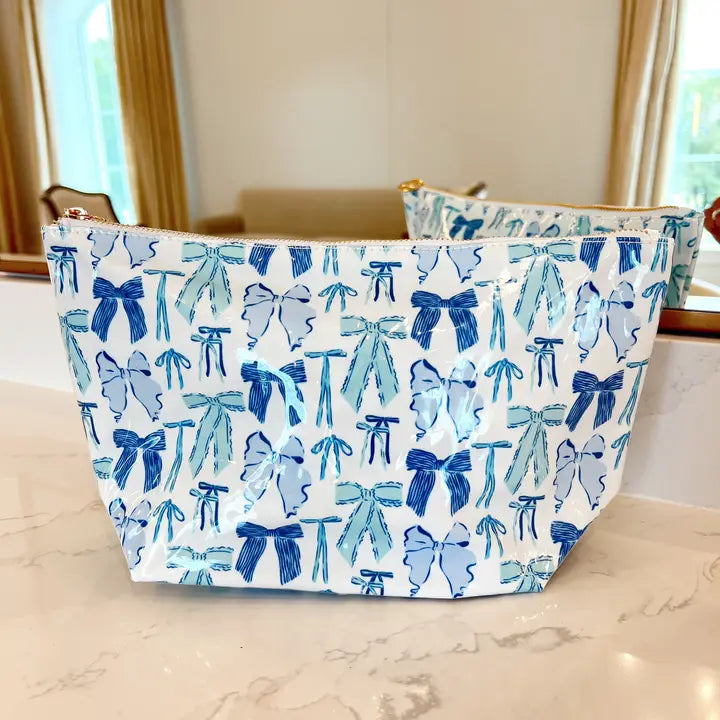 Clear Coat Toiletry Bags - Blue Bow