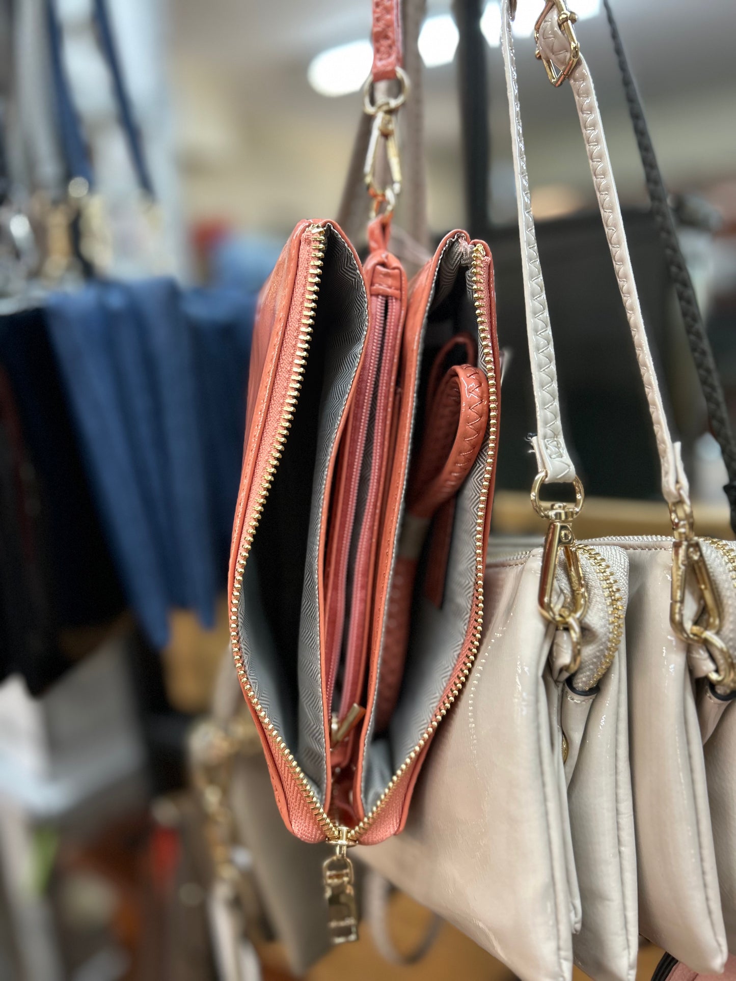 Riley High Gloss Coral Crossbody Bag