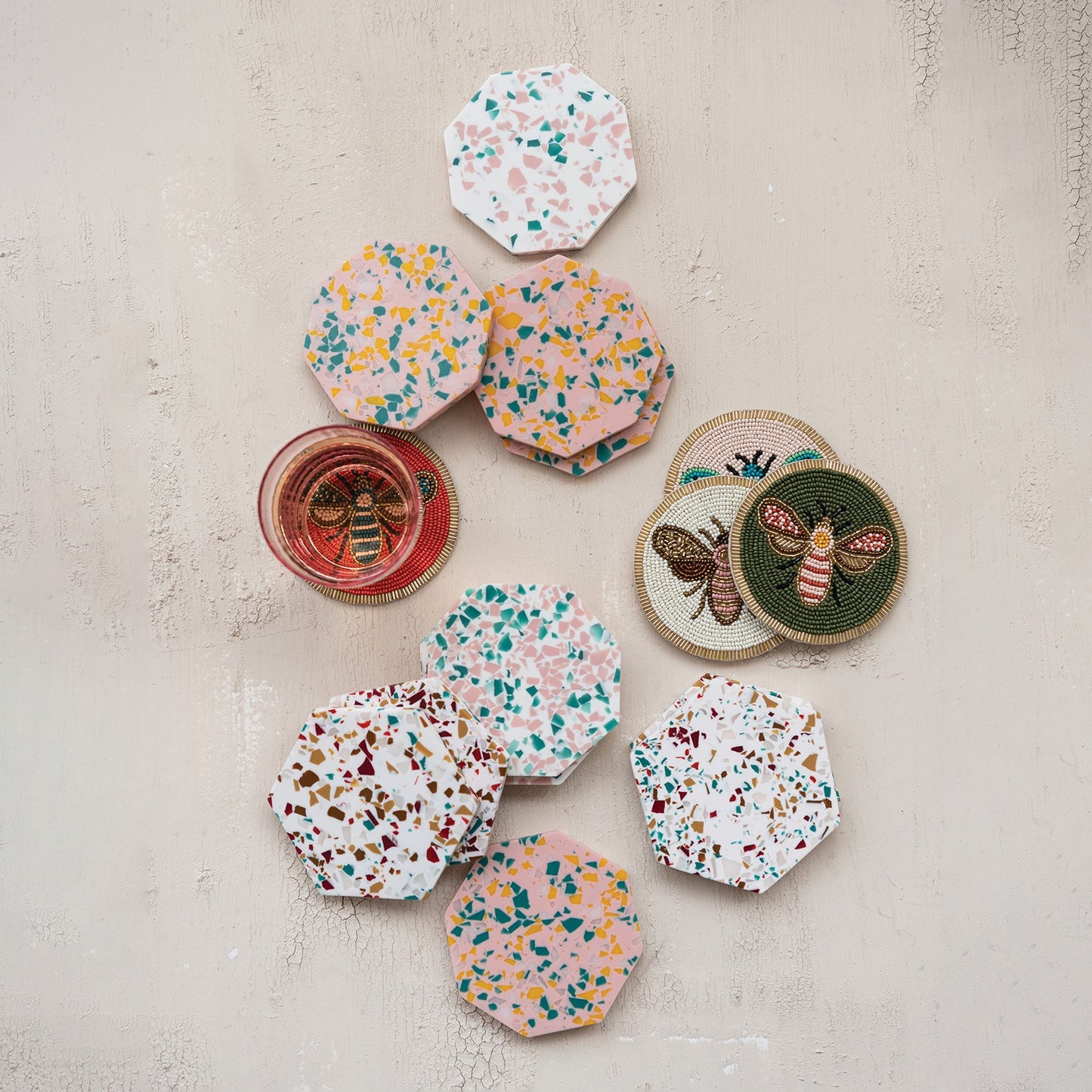 Octagon Resin Coasters, Terazzo Finish