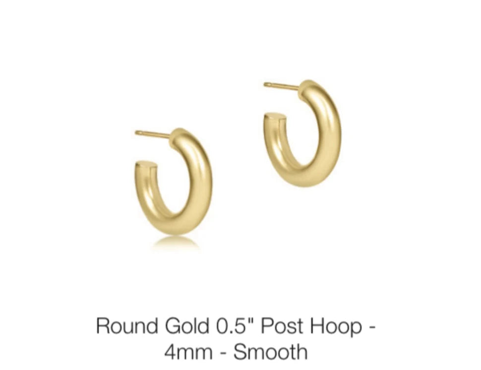 Round Gold 0.5" Post Hoop- 4mm Smooth