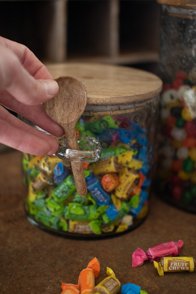 Glass Canister with Wood Top and Spoon / Small