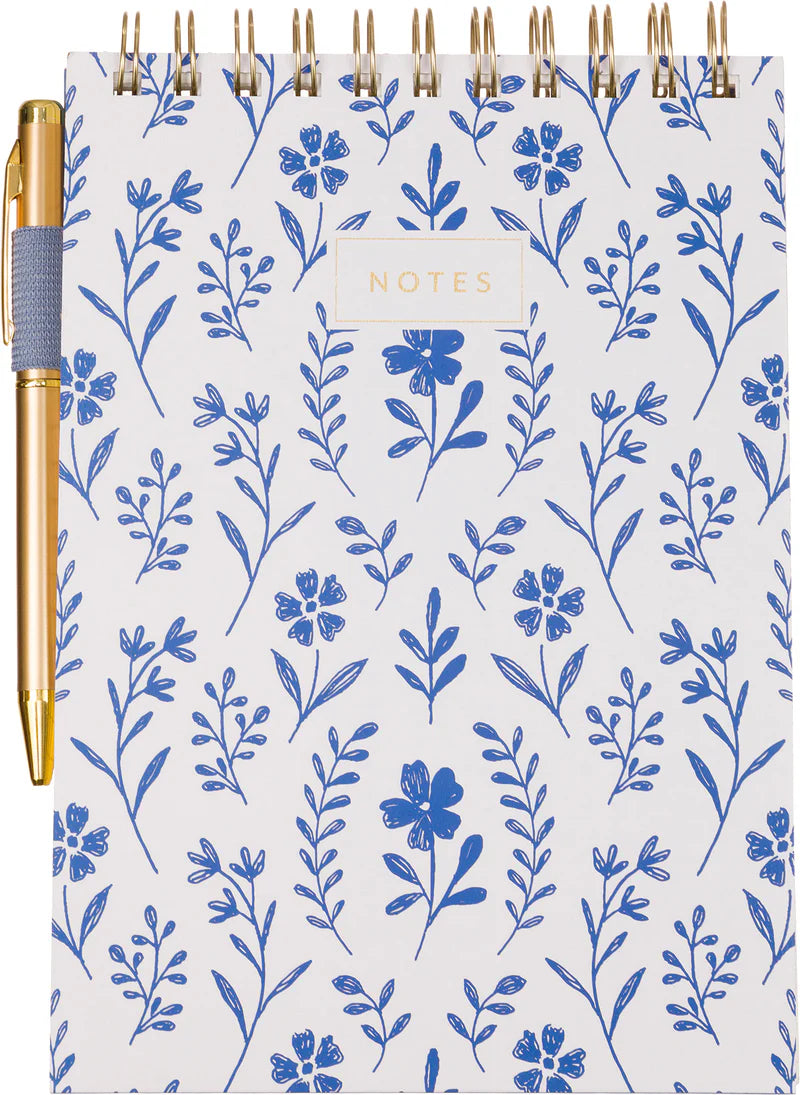 Steno Pad Blue Floral with Pen 6x8.5