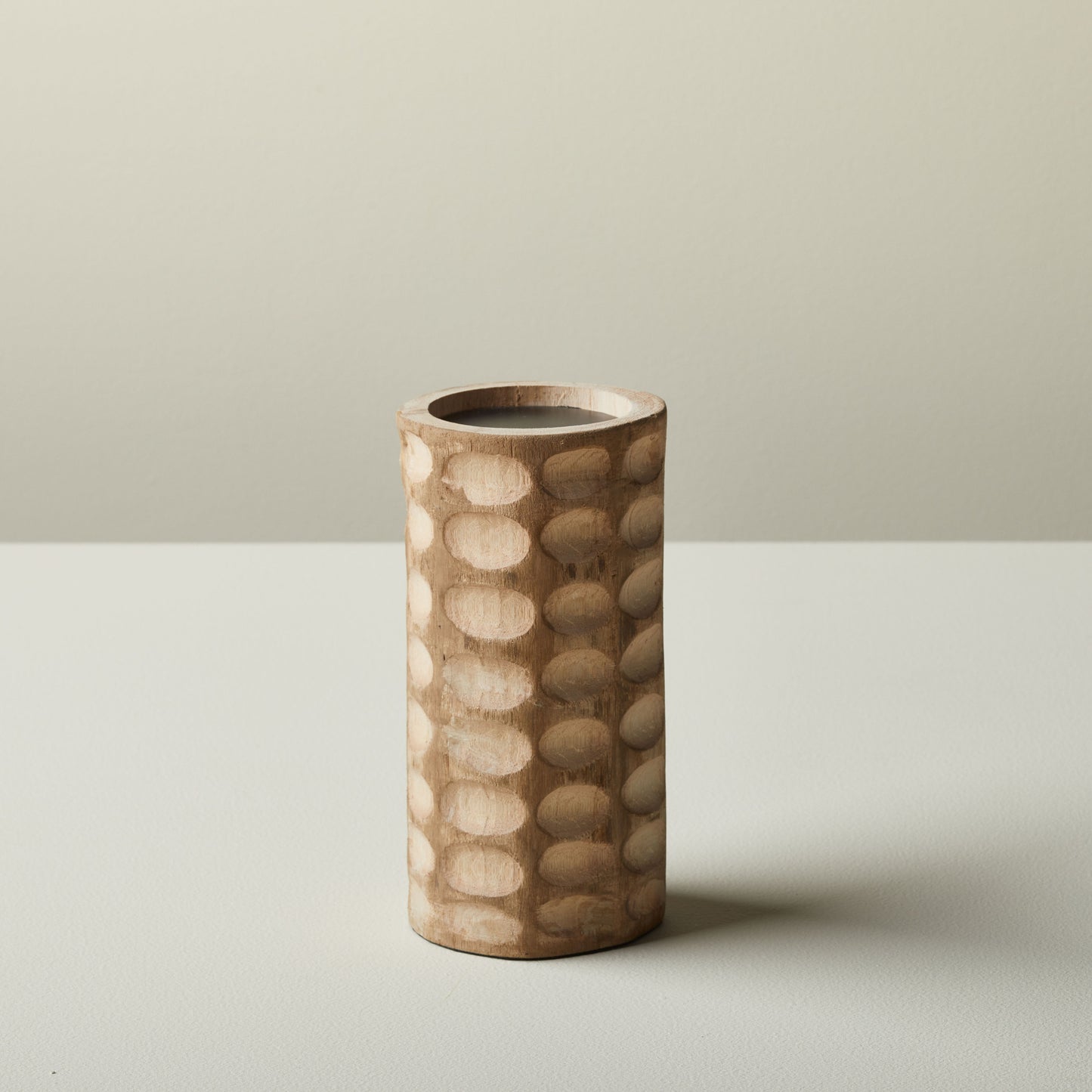 Chiseled Wood Candle Holder - Small