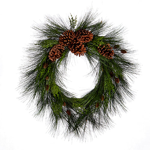 26" Long Needle Pine & Pinecone Wreath