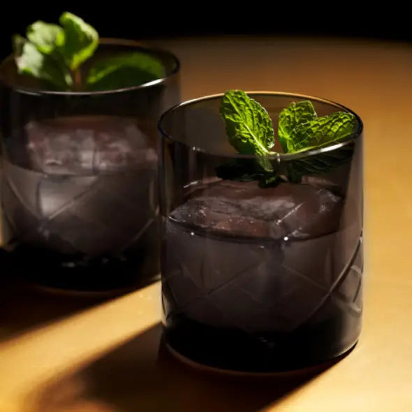 Admiral Hand-Etched Crystal Rocks Glasses - Smoke - Set of Two