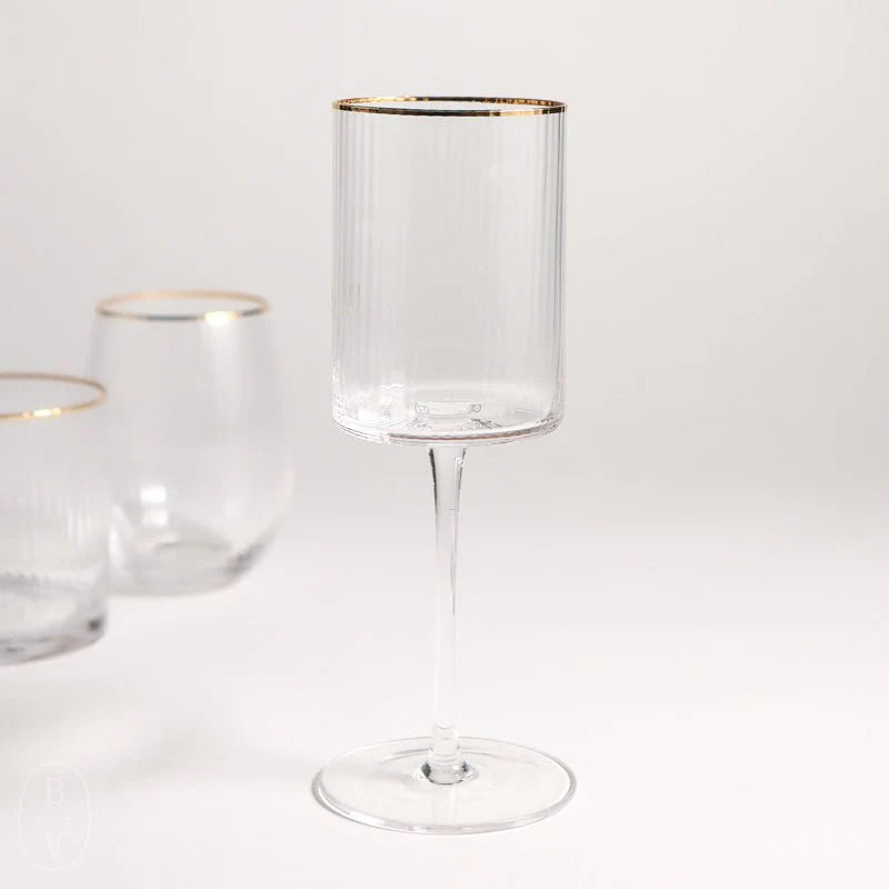 Optic White Wine Glass Clear W/Gold Rim