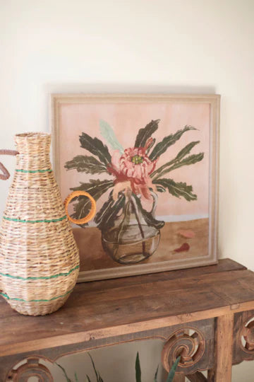 Floral Print under Glass with Linen Wrapped Frame