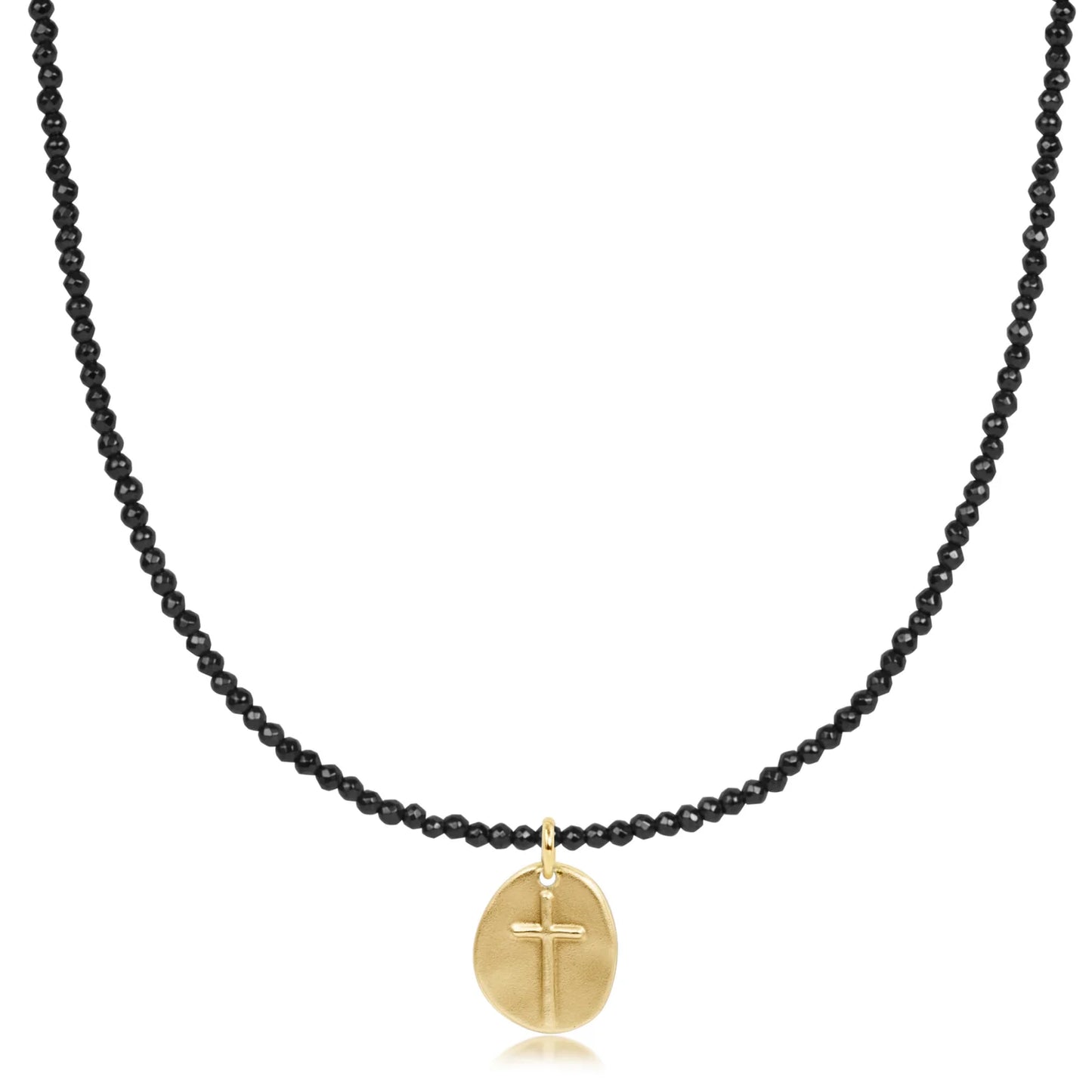 17" Choker Faceted Hematite 2mm Bead- Inspire Small Gold Charm