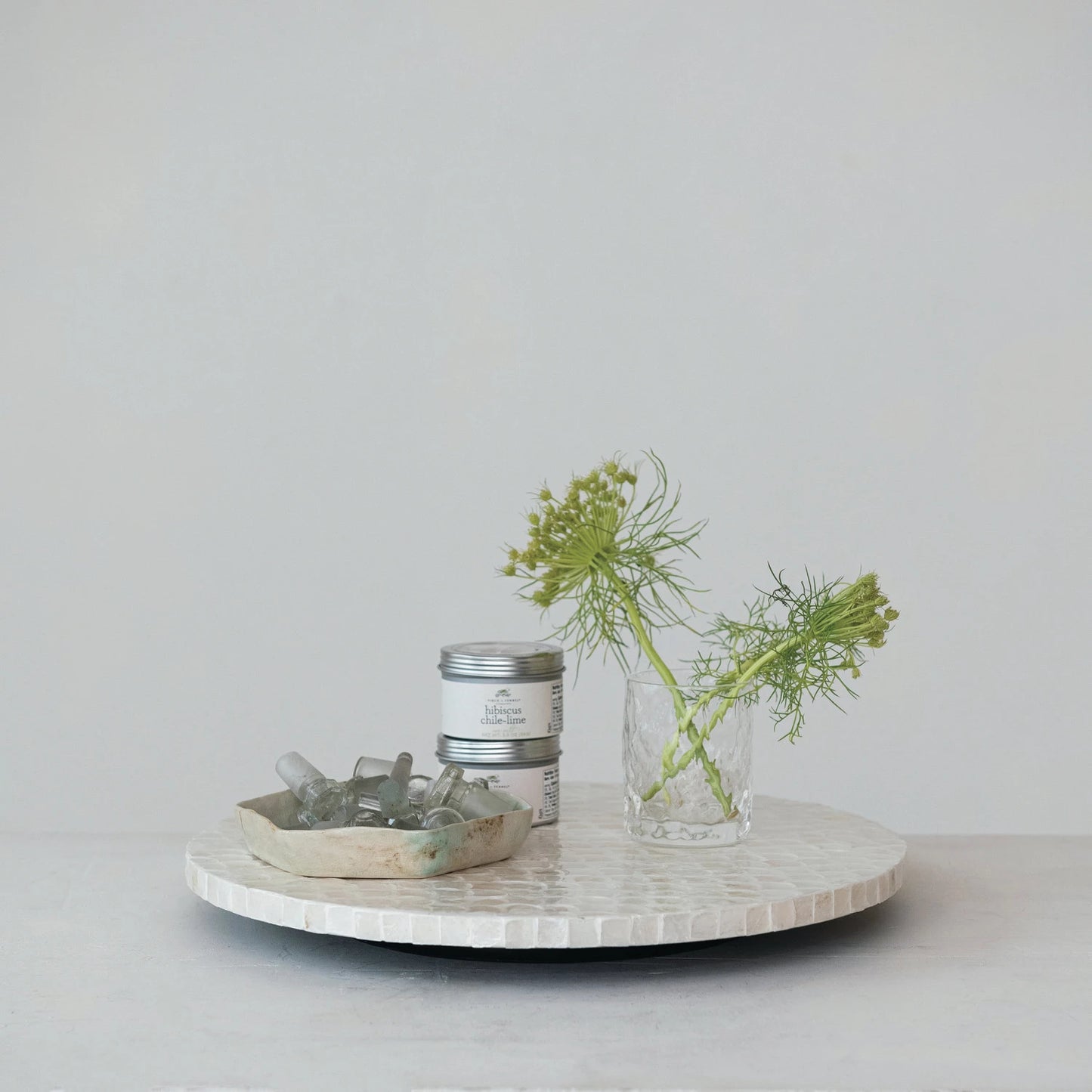 Capiz & MDF Lazy Susan, Cream Color & Natural