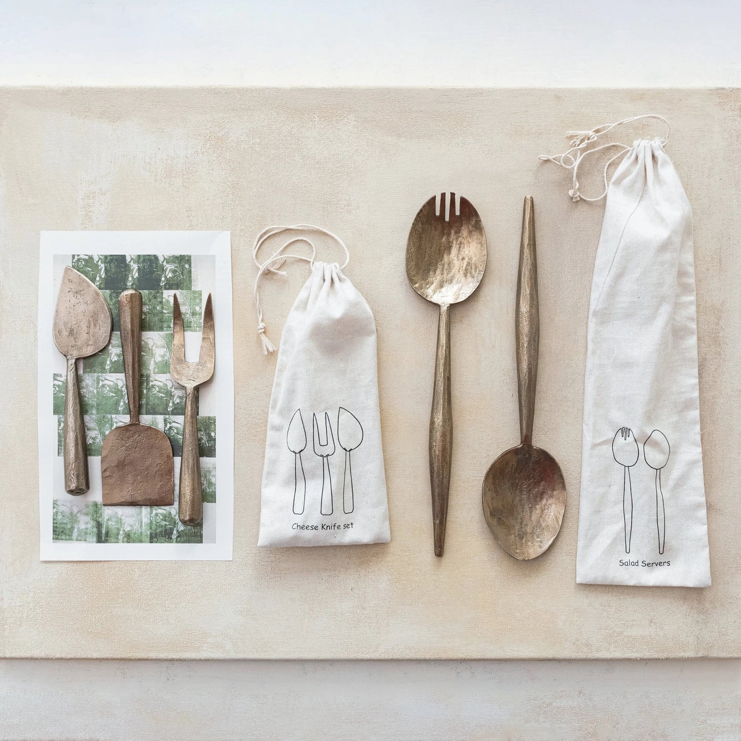 Hand-Forged Metal Cheese Servers, Set of 3 in Drawstring Bag