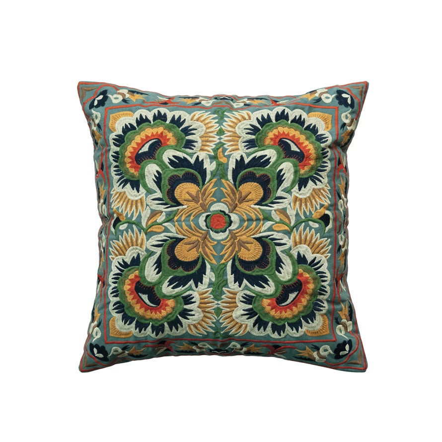 18" Square Cotton Embroidered Pillow w/Pattern