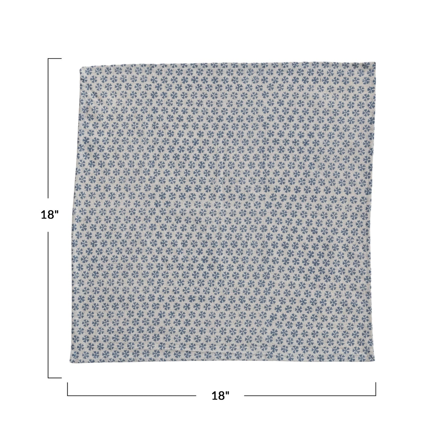 Cotton & Linen Napkins w/ Block Print Pattern, Set of 4- Blue & Beige