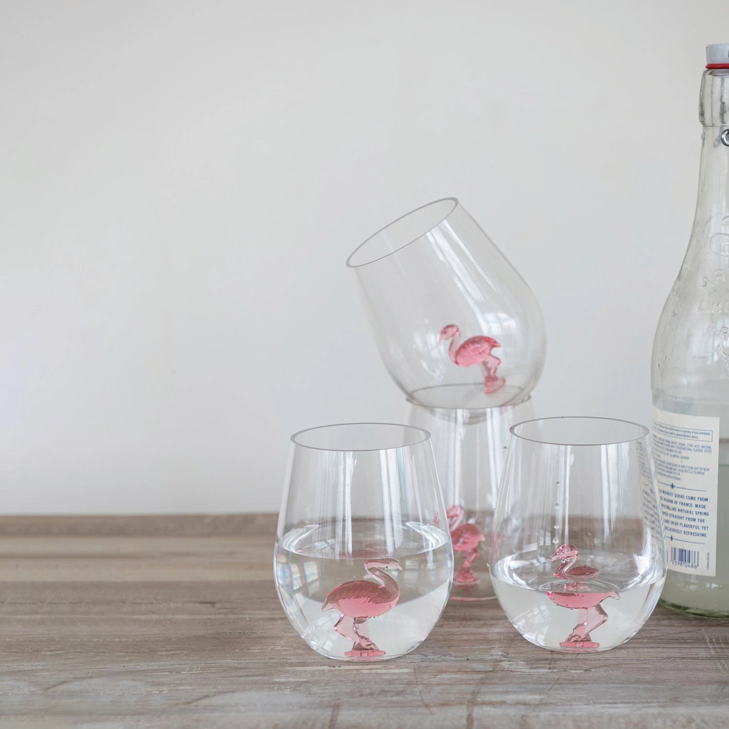 16 oz. Acrylic Stemless Wine Glass with Flamingo Inside, Pink