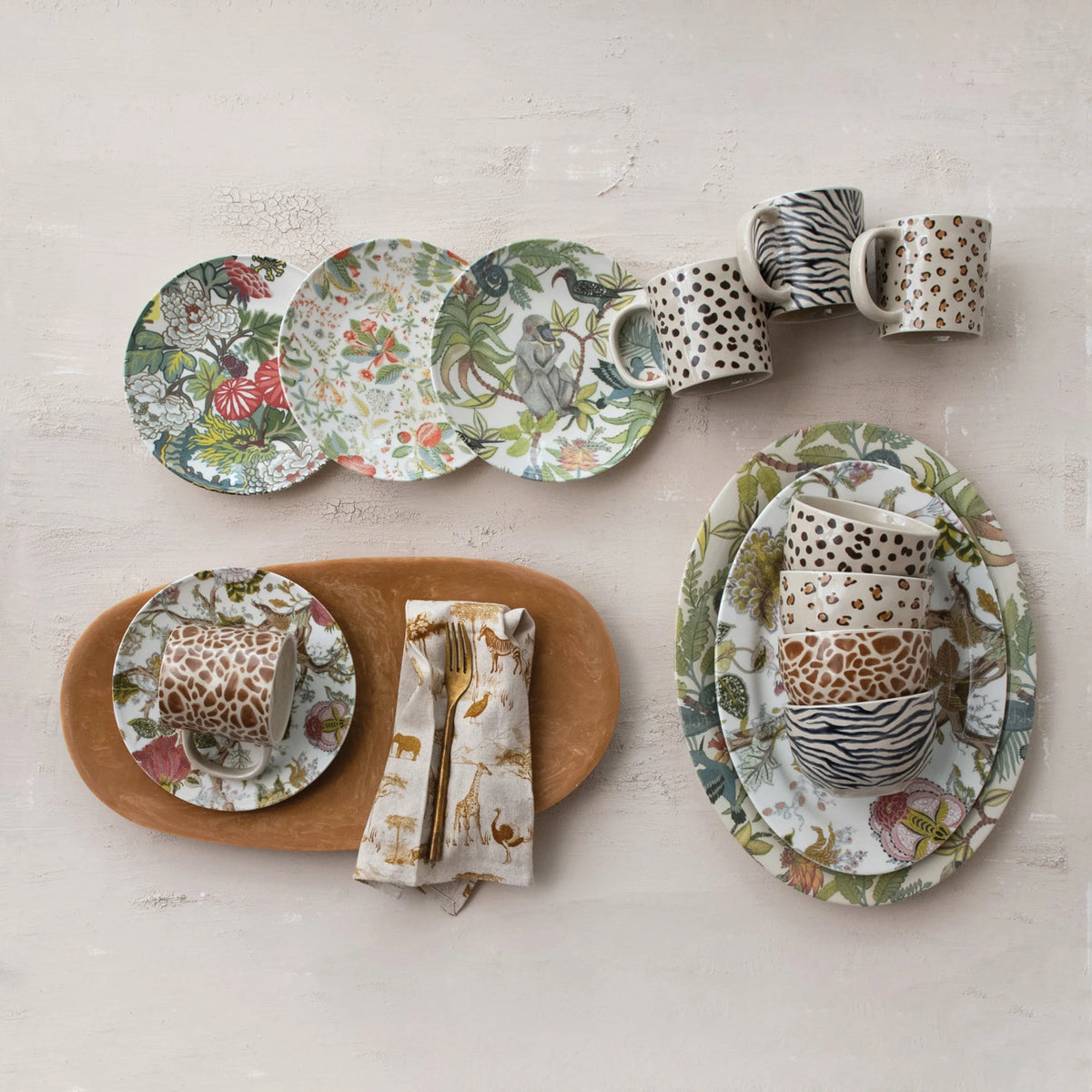 Printed Stoneware Platter With Botanicals
