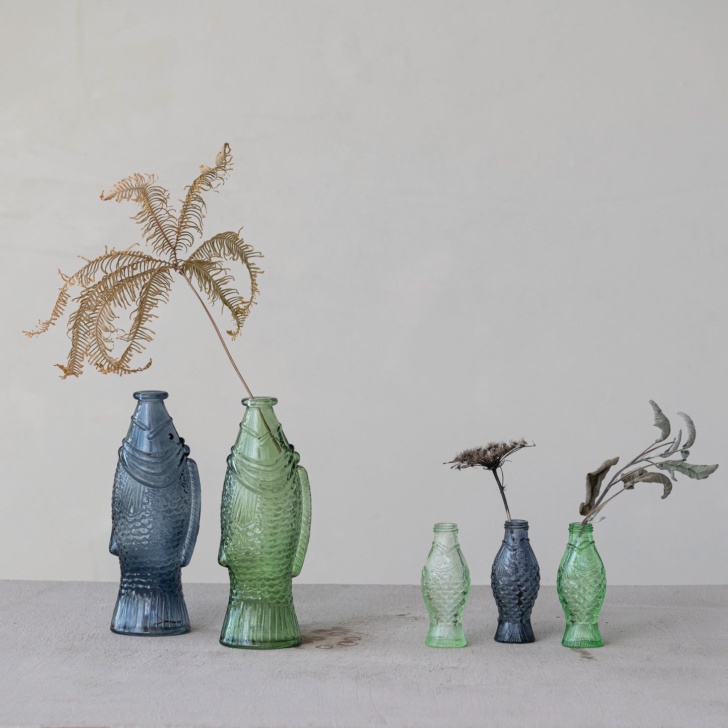 Glass Fish Shaped Vase, Mint Color, Blue & Green, 3 Colors
