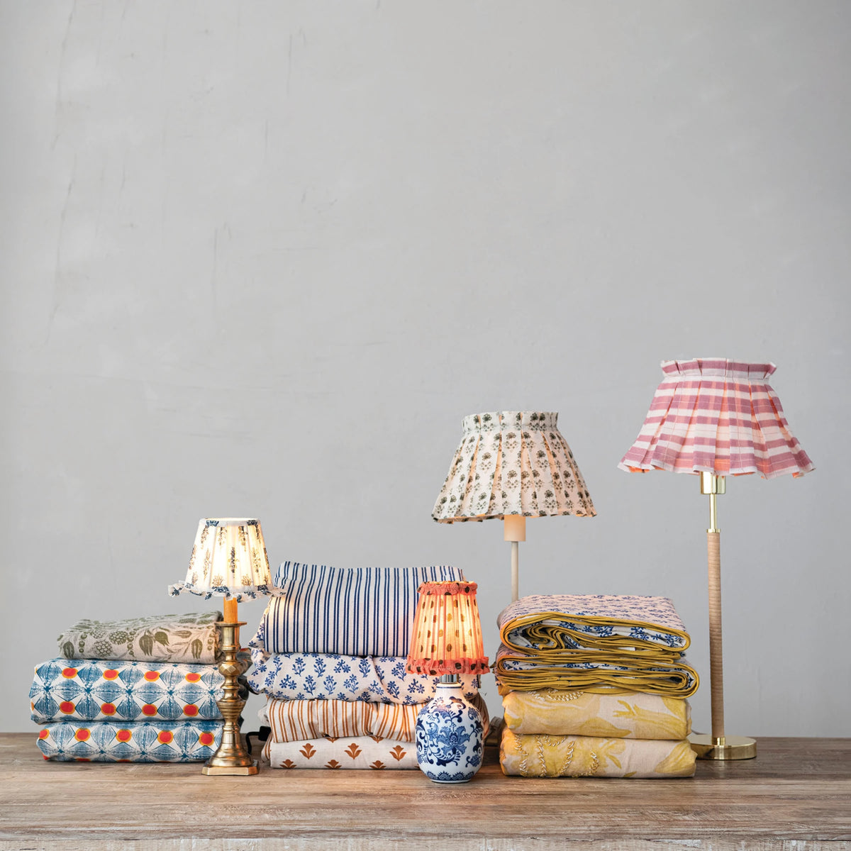 Cotton Blend Box Pleated Clip-on Lampshade with Removable Cover