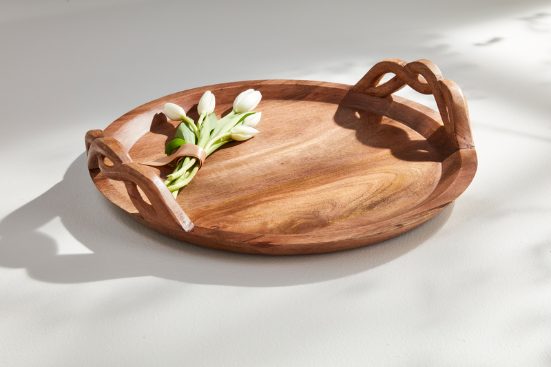 Wood Braided Handle Tray