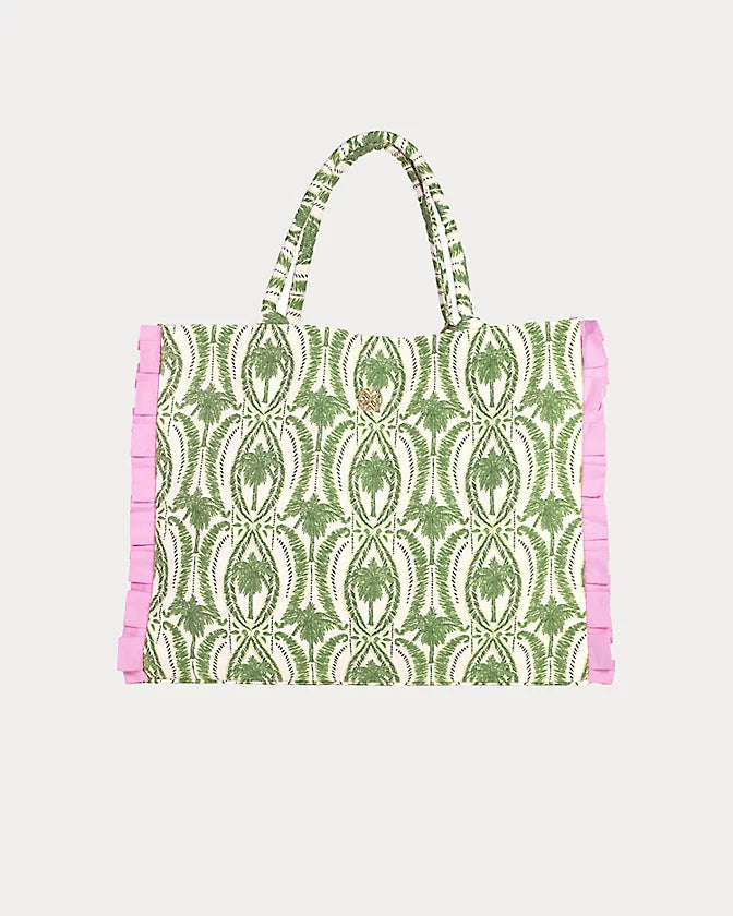 Ruffle Tote - Textured Palm Stripe