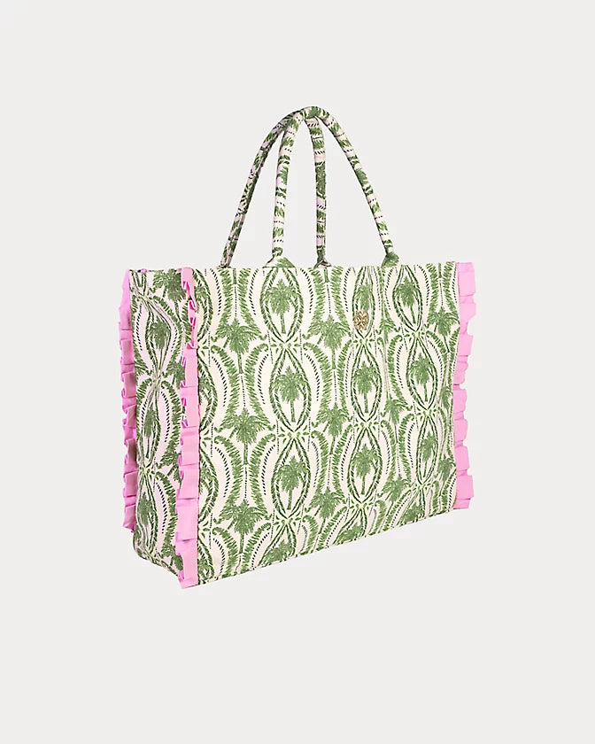 Ruffle Tote - Textured Palm Stripe