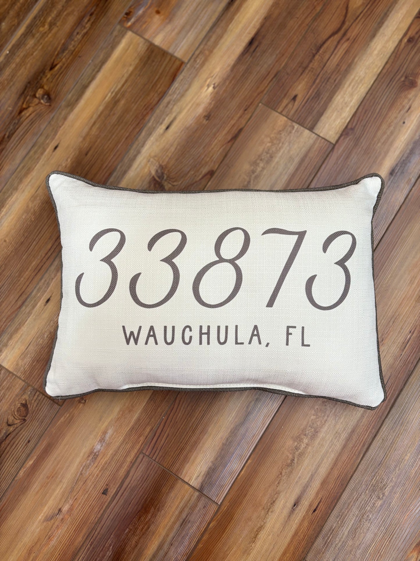 Neutral Zip Code Pillow - 33873 - Wauchula
