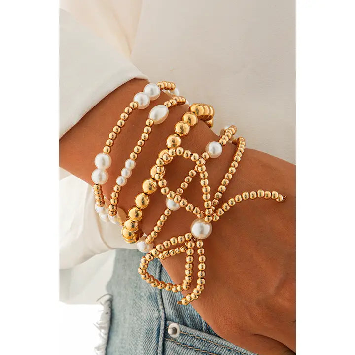 Bow Knot Pearl Beaded Bracelet Set