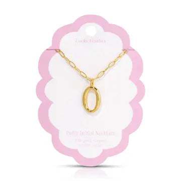 Lucky Feather Puffy Charm - Initial Necklace
