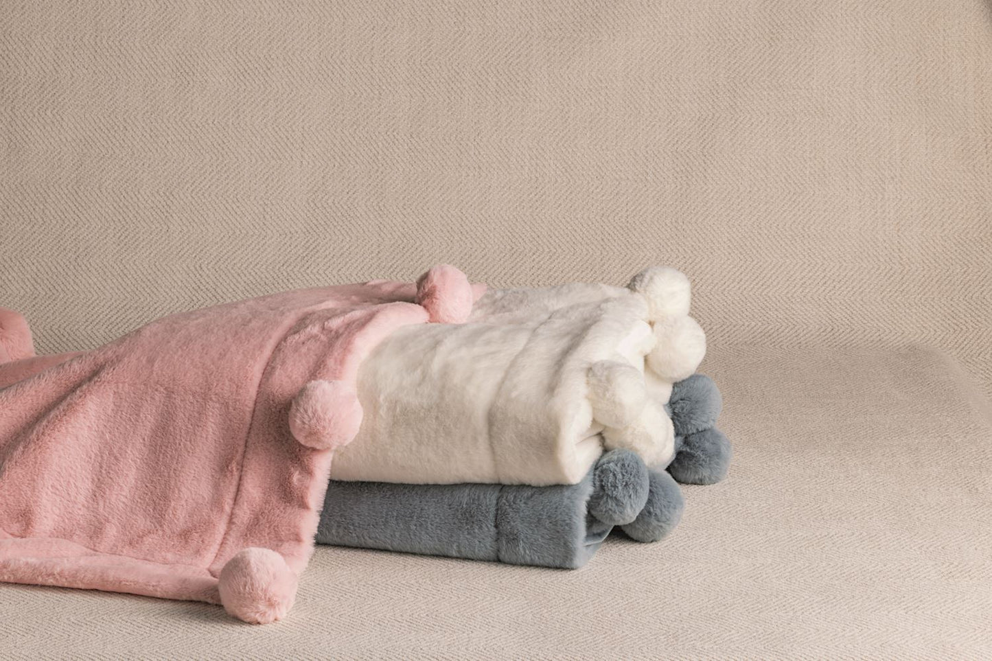 Ivory Pom Blanket