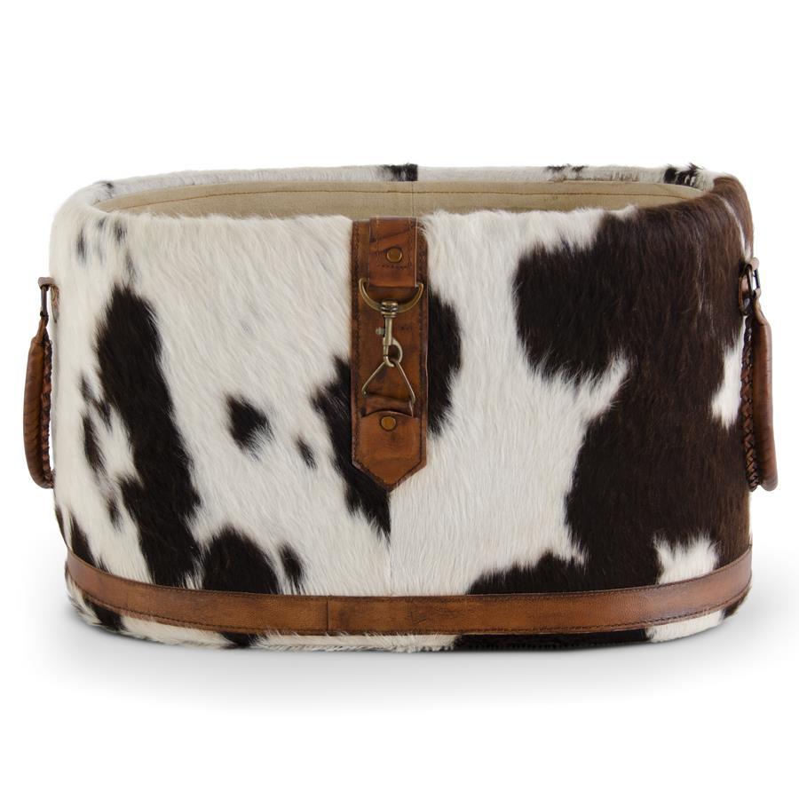Black & White Oval Cow Hide Basket