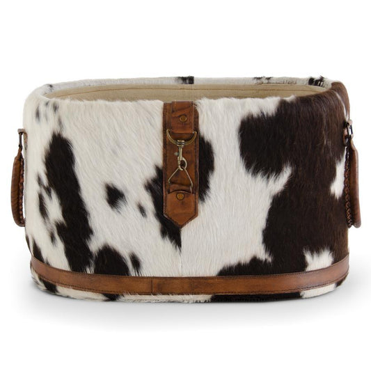 Black & White Oval Cow Hide Basket