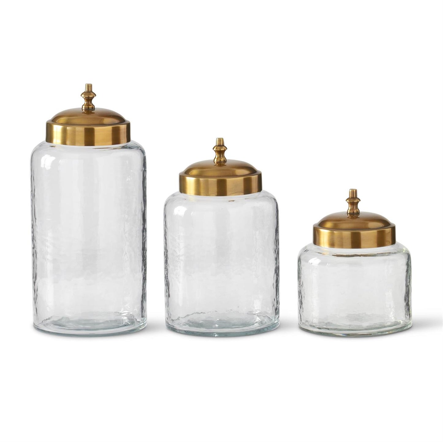 Hammered Glass Containers w/Brass Stainless Steel Lids
