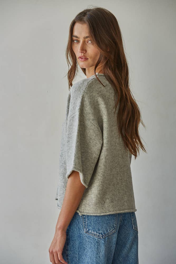 Knit Sweater Quarter Sleeve Button Up Cardigan Top