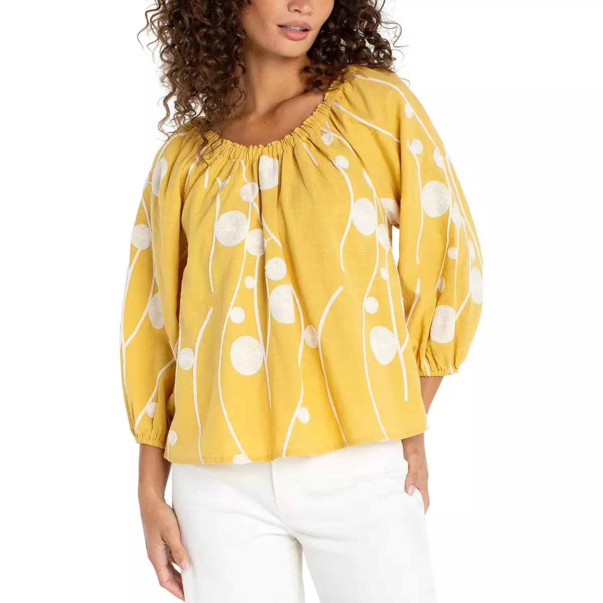 Women's Liverpool Los Angeles Woven 3/4 Sleeve Scoop Neck Blouse