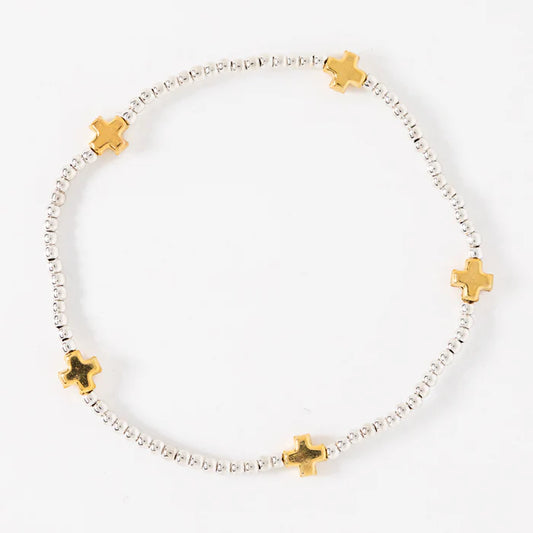 Signature Cross Small Sterling Mixed Metal Pattern 2mm Bead Bracelet- Gold