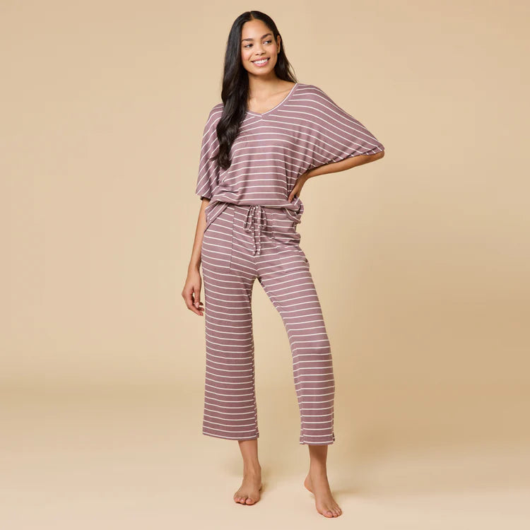 Dream Relaxed V-Neck Capri Set- Driftwood Stripe