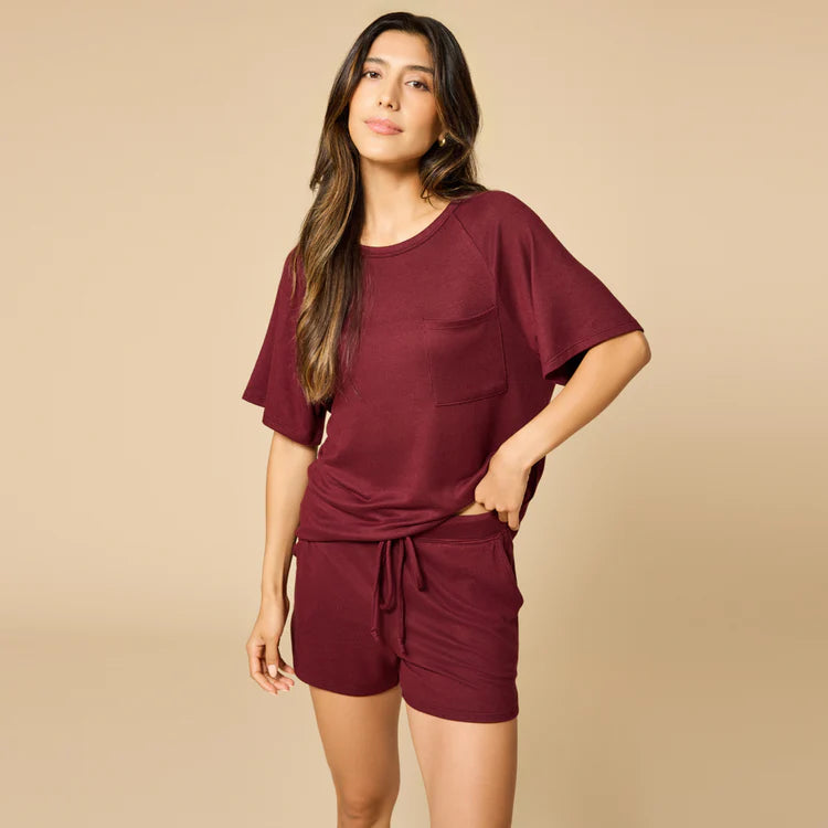 Dream Slouchy Tee & Short Set- Cherry Cola