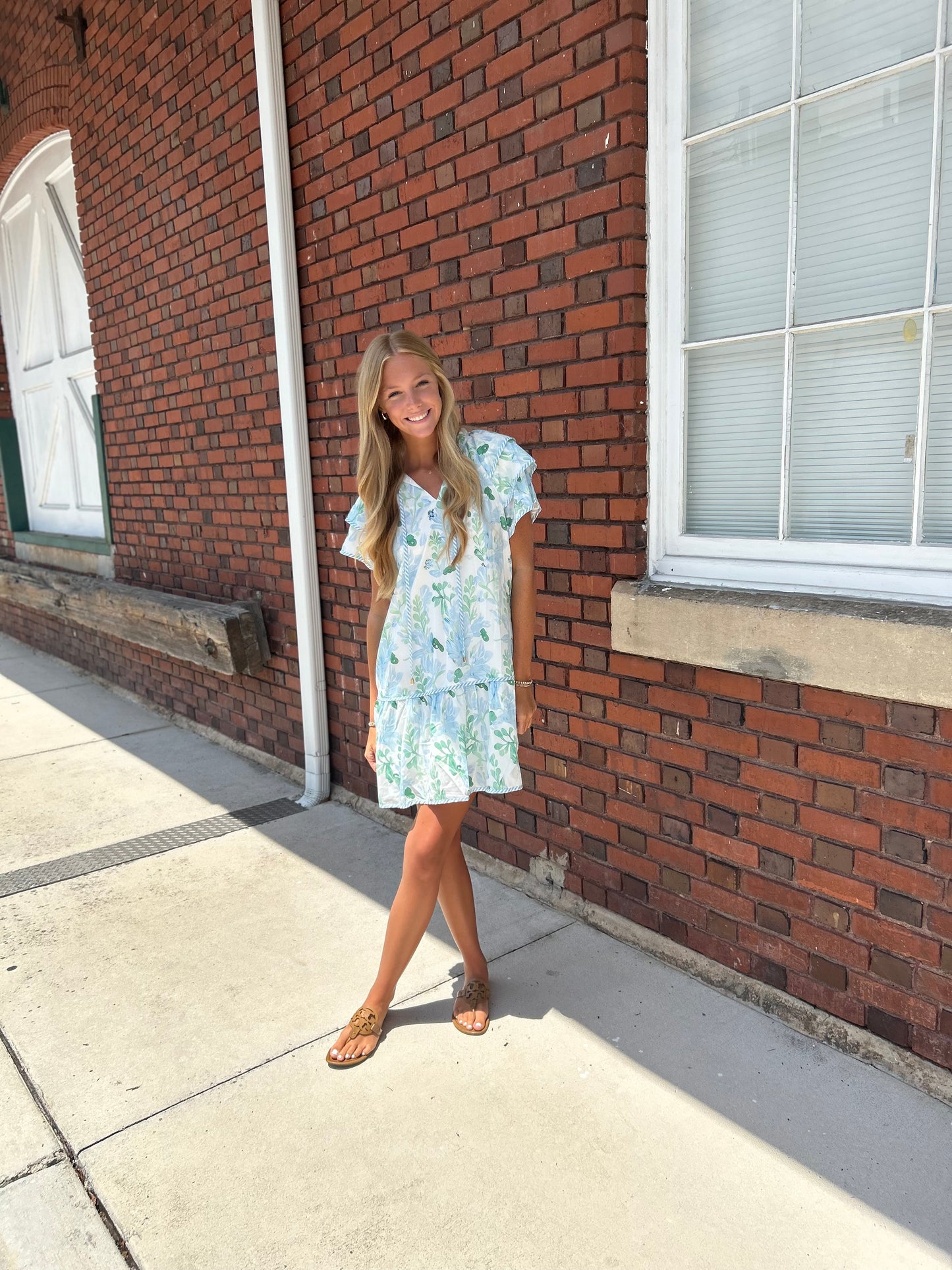 Floral Contrast Edge Layered Short Sleeve Dress