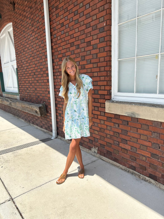 Floral Contrast Edge Layered Short Sleeve Dress