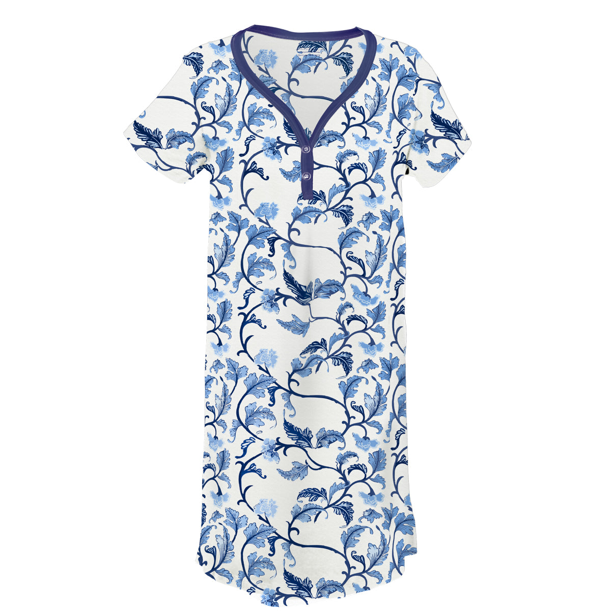 Blue Acanthus Leaf Henley Night Dress