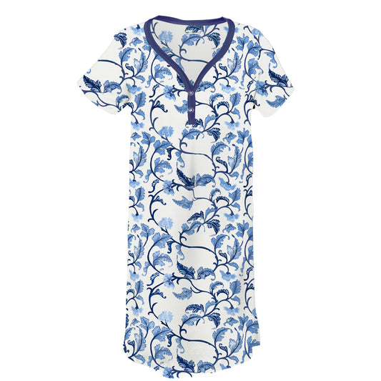 Blue Acanthus Leaf Henley Night Dress