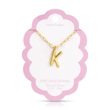 Lucky Feather Puffy Charm - Initial Necklace