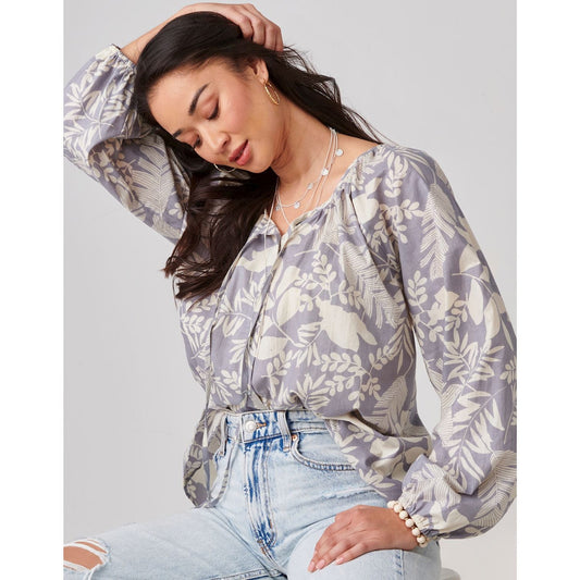 Cotton Botanical Print Peasant Top