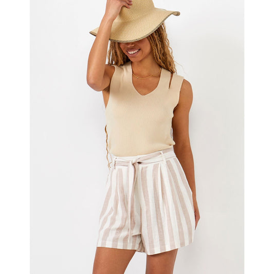 Flowy Linen Blend Stripe Short, Brown