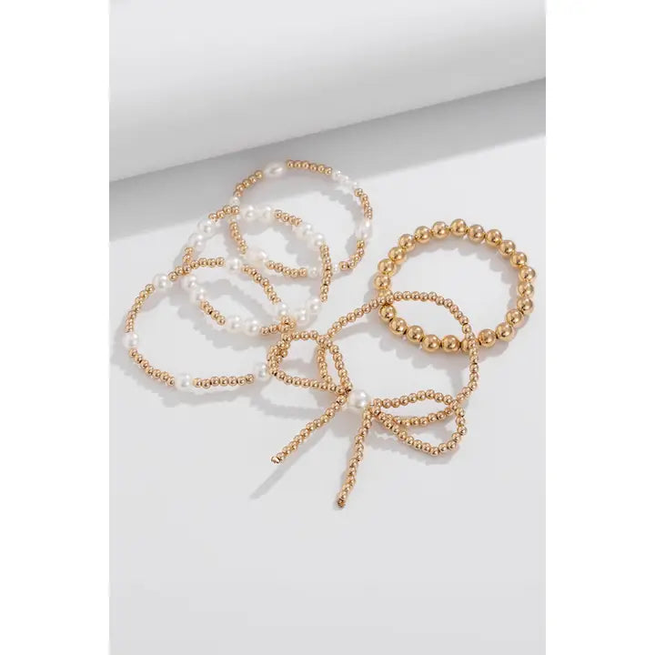 Bow Knot Pearl Beaded Bracelet Set